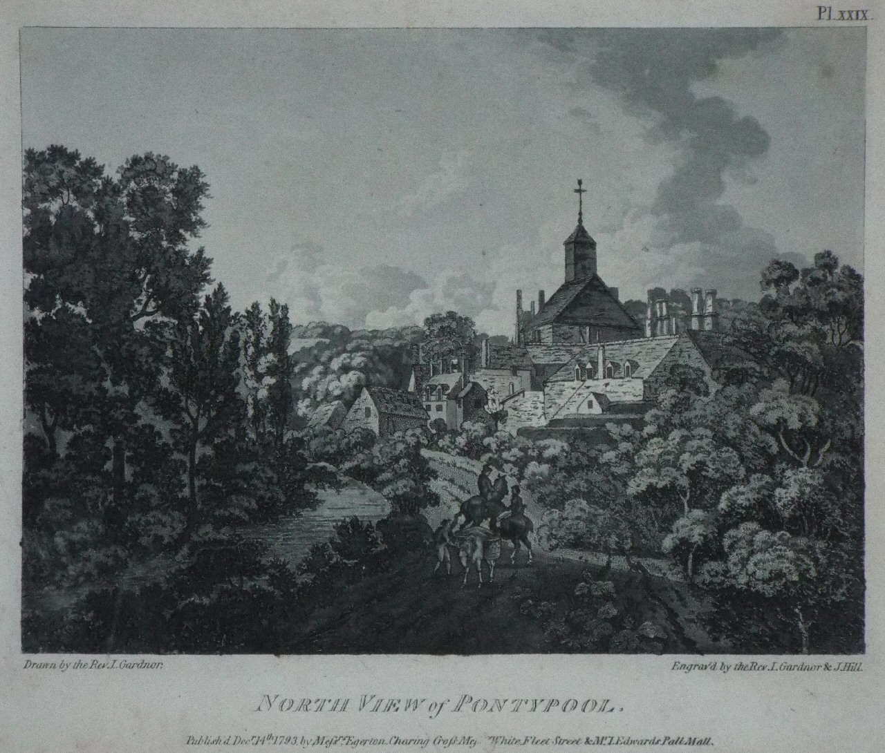 Aquatint - North View of Pontypool. - Gardner